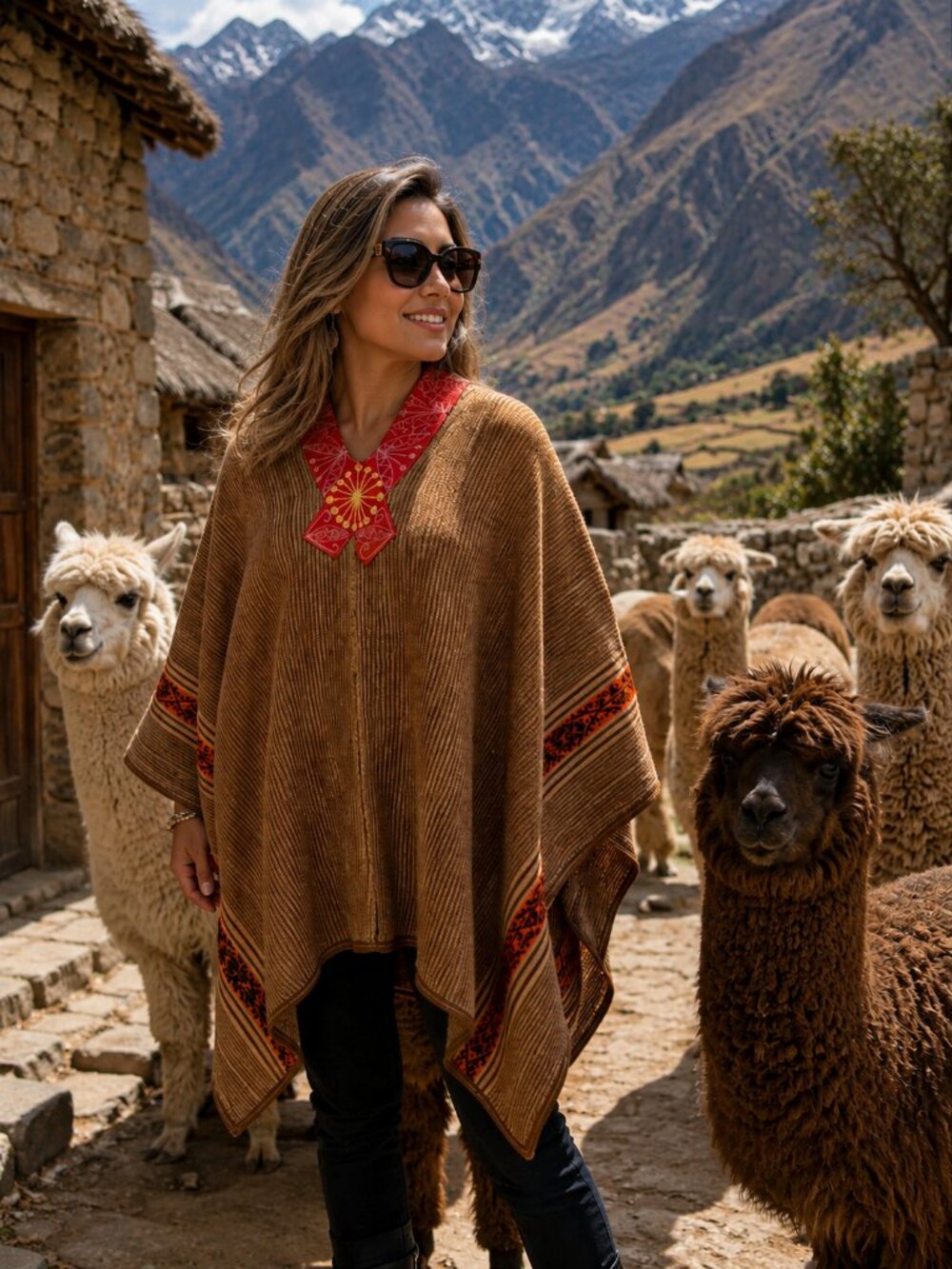 Andean Artisan Poncho – Traditional Peruvian Woven Cape with Embroidered Collar
